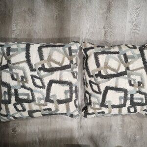 Textured Geometric Pattern 20x20" Throw Pillows Set of 2 Grey Black Tan & Beige